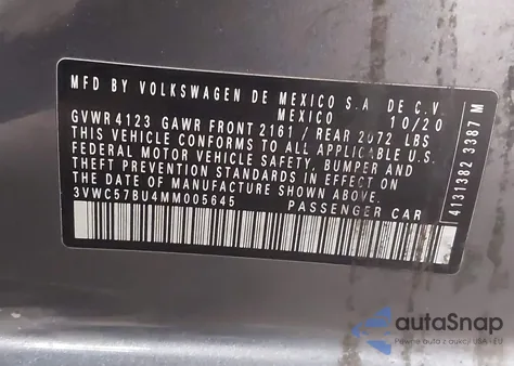 2021 Volkswagen Jetta 1.4T R-Line/1.4T S/1.4T Se from USA, damaged, VIN 3VWC57BU4MM005645